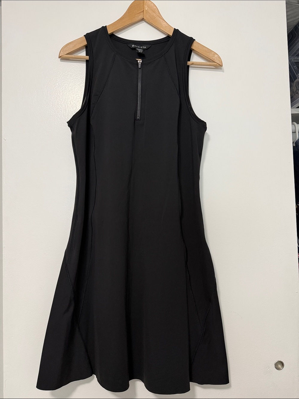 Athleta Black Sleeveless Zip A-Line Midi Dress